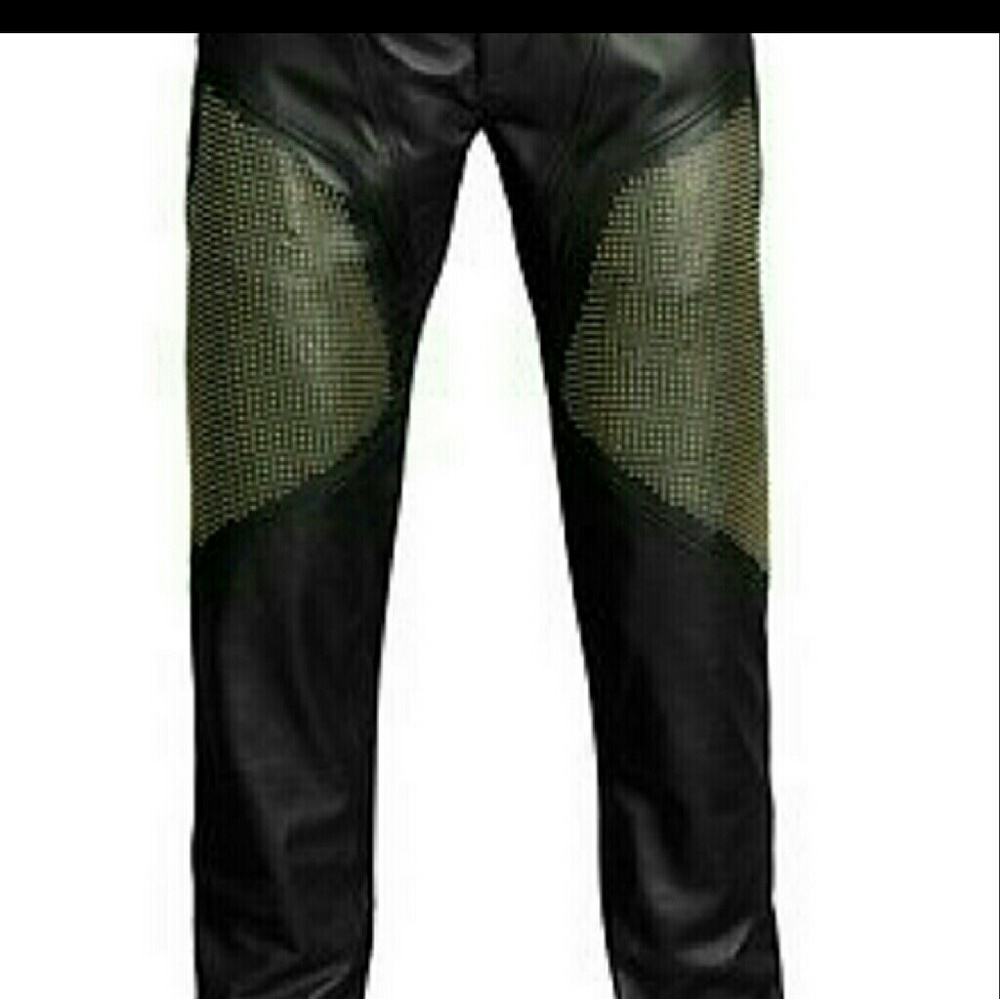 Versace H&M solf black leather pants w/ gold studs